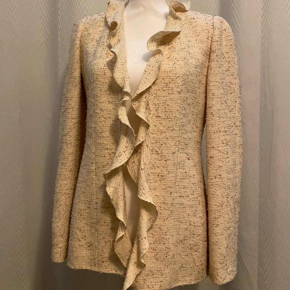 Chanel jacket blazer fringe detail beige